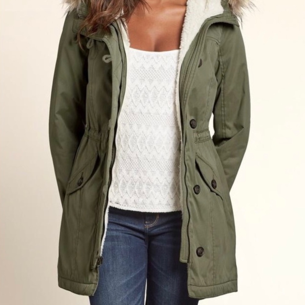 Hollister olive green parka